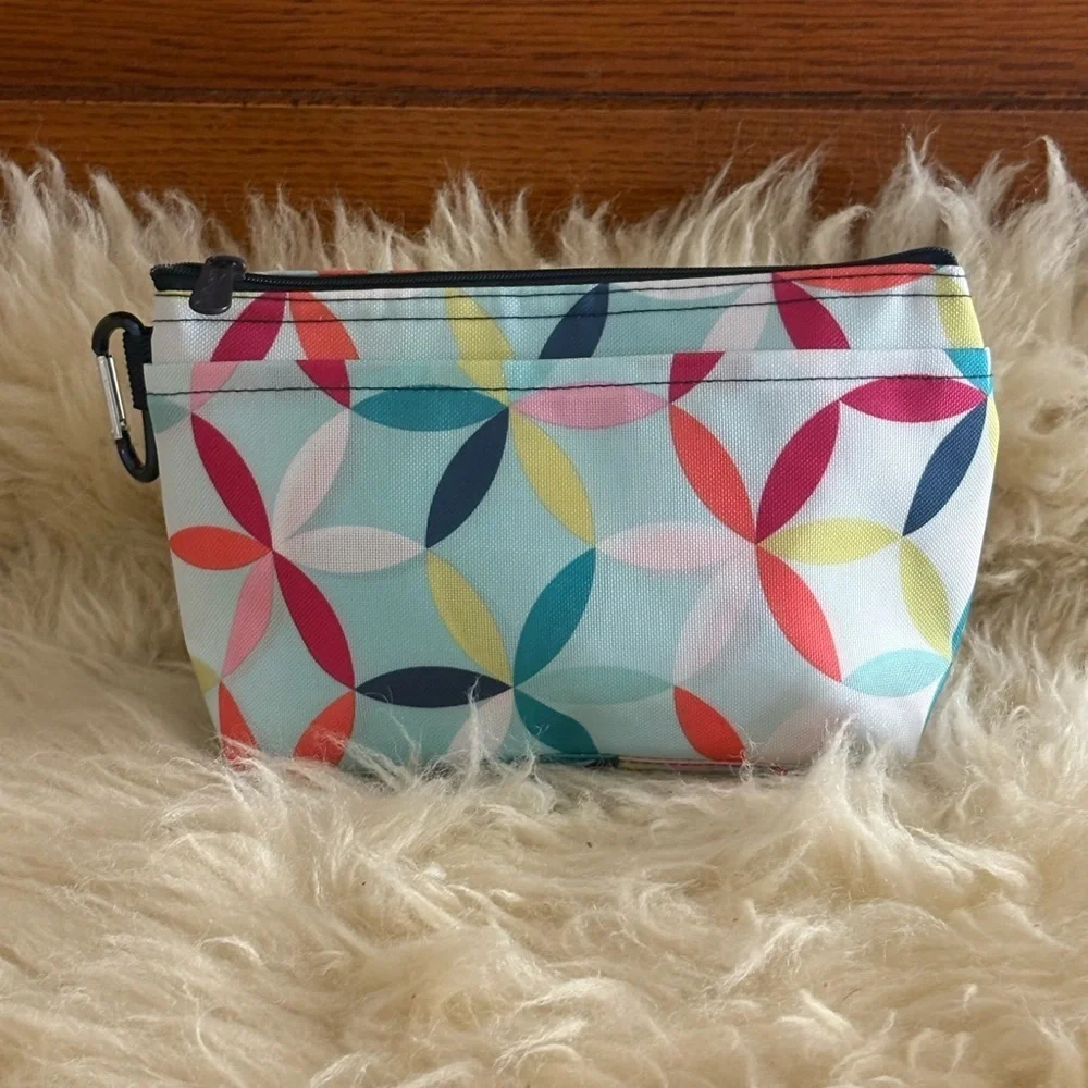 Thirty-One Blue Multicolor Floral Cosmetic Bag